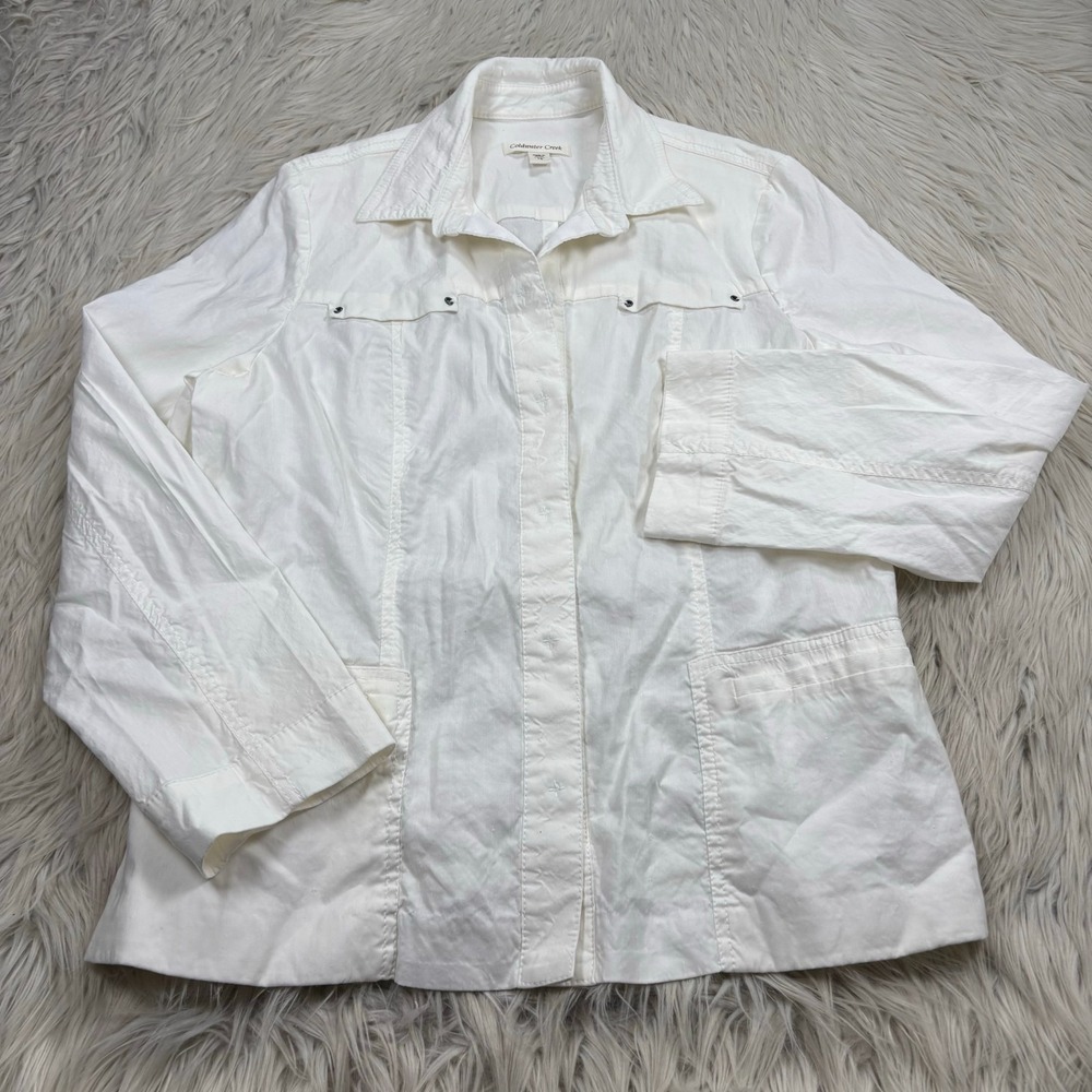 Coldwater Creek Women's 16 White Linen Blend Utility Shirt Jacket Coastal